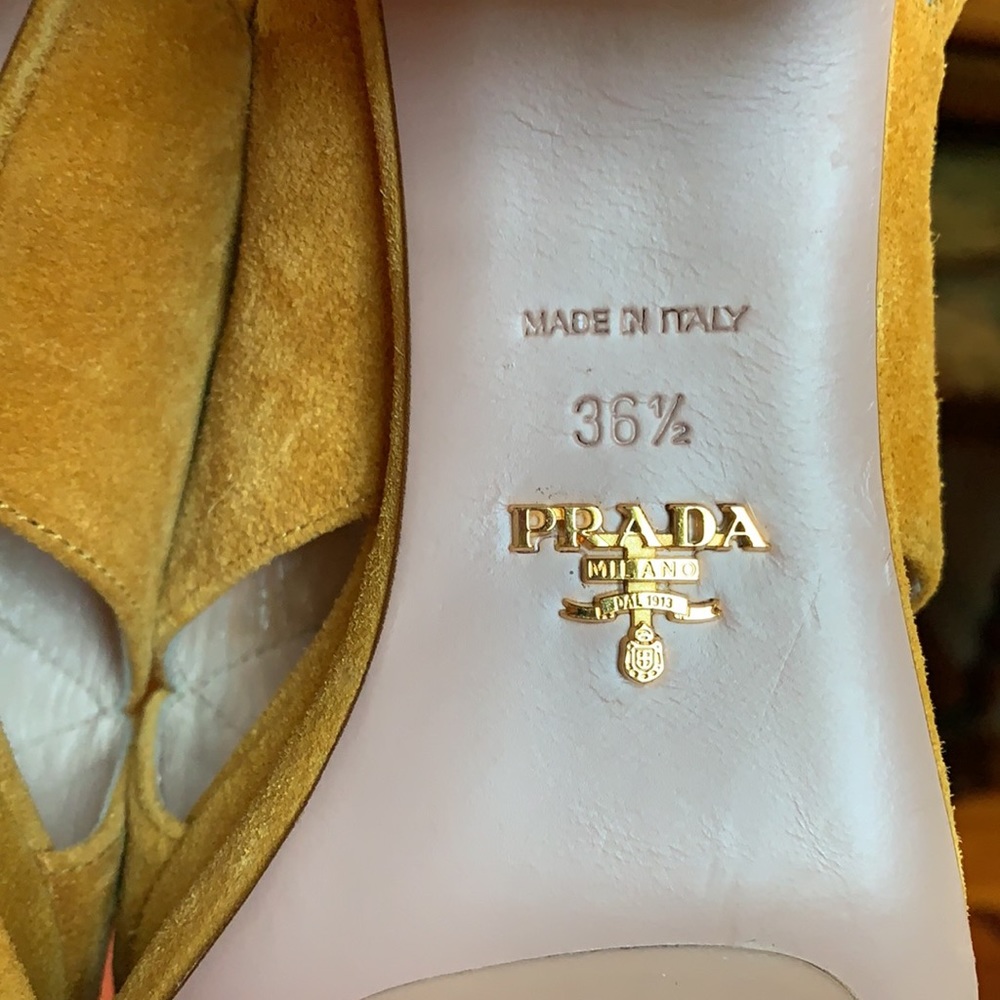 PRADA Yellow classics wedge couture suede heels - Picture 4 of 9